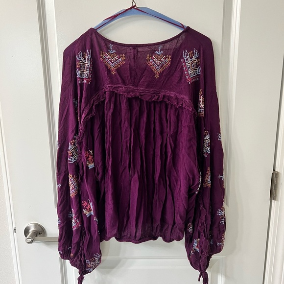 Like New Free People Retired Limited Release Burgundy/Purple Embroidered Top! - Picture 8 of 9
